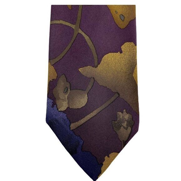 EDSOR KRONEN Mens Necktie Luxury Silk Tie Purple Watercolor Leaf Print - Picture 3 of 6